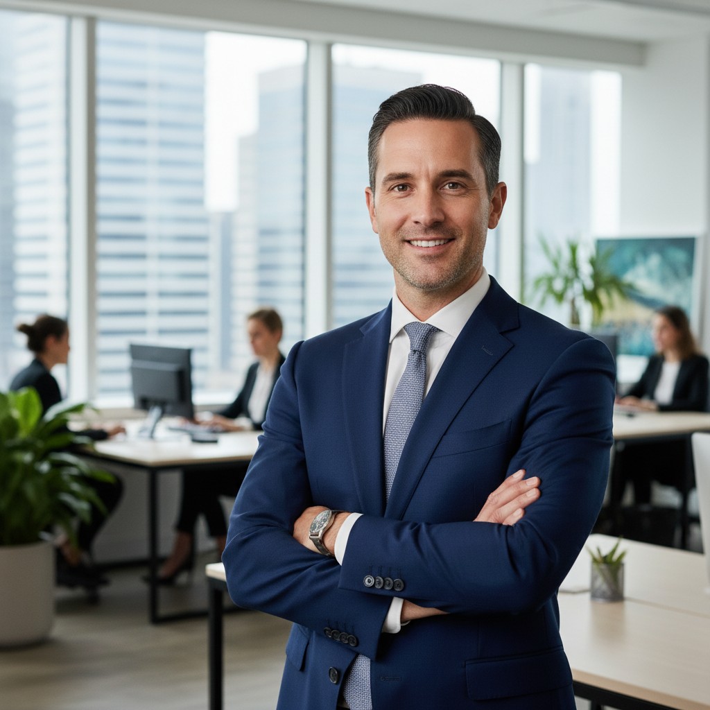 A well-dressed man in a blue suit.